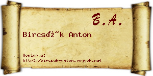 Bircsák Anton névjegykártya